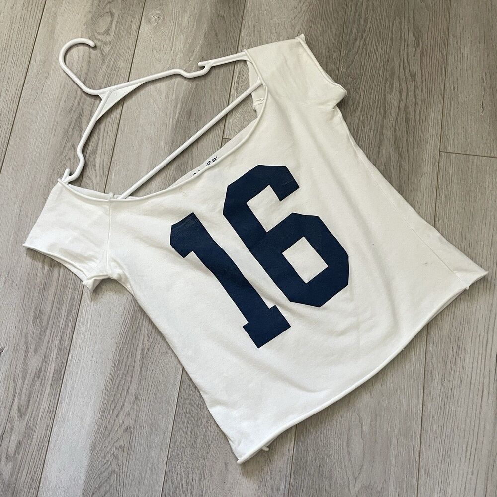Brandy Melville Tshirt cotton off shoulder 16 crop womens White one size sporty